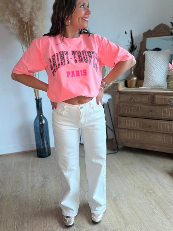 Jean Wide Leg blanc étoiles léopard - Modèle Eryna