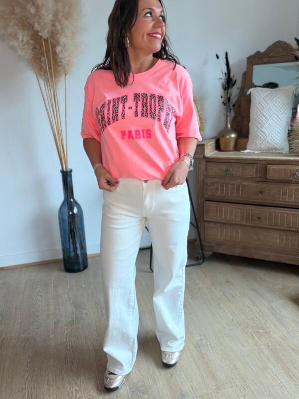 Jean Wide Leg blanc étoiles léopard - Modèle Eryna