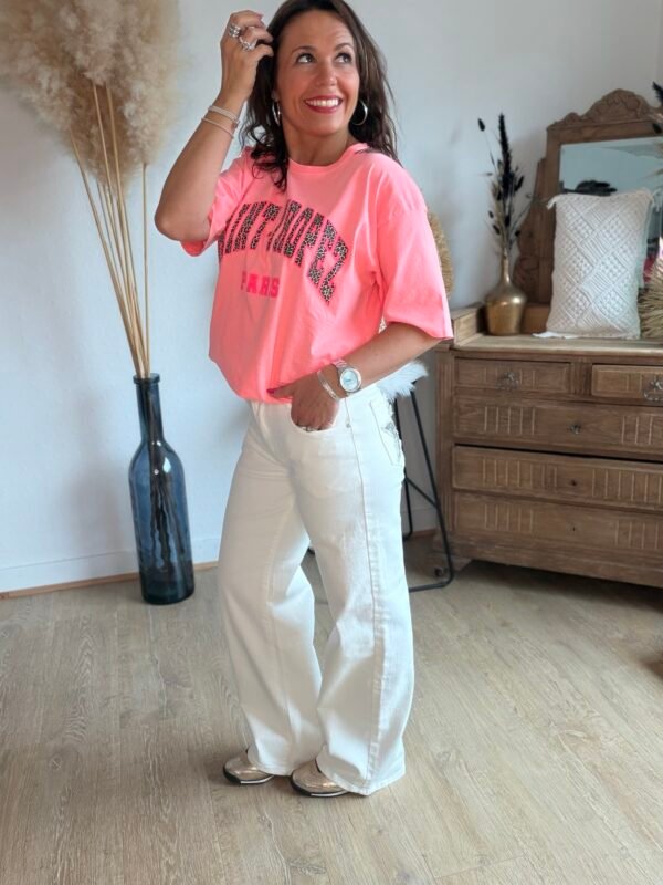 Jean Wide Leg blanc étoiles léopard - Modèle Eryna