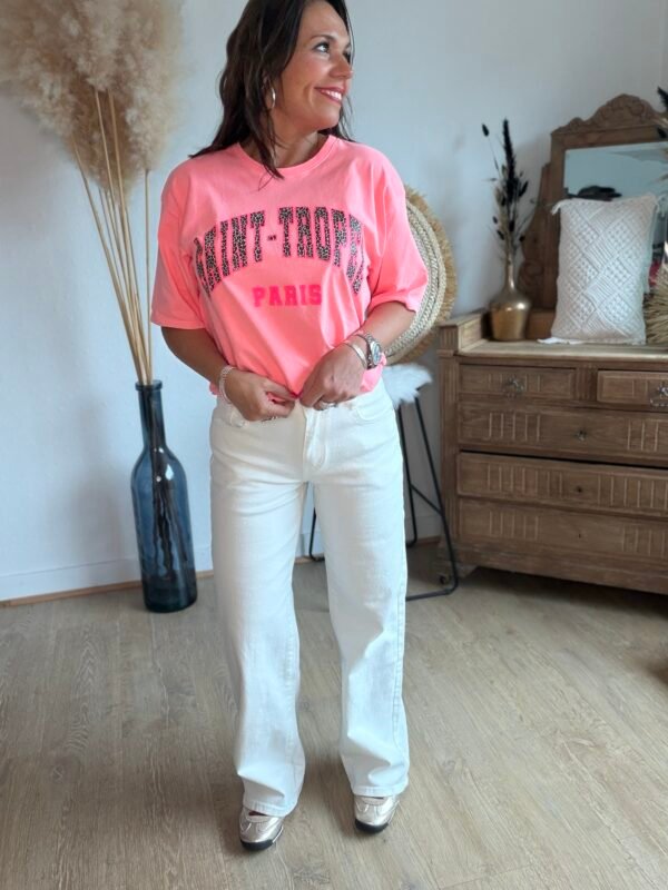 Jean Wide Leg blanc étoiles léopard - Modèle Eryna