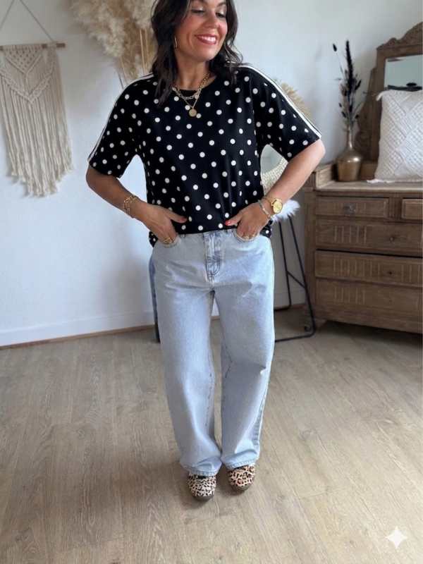 T shirt à pois fluide ultra doux noir - Modèle Gladys