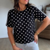 T shirt à pois fluide ultra doux noir - Modèle Gladys