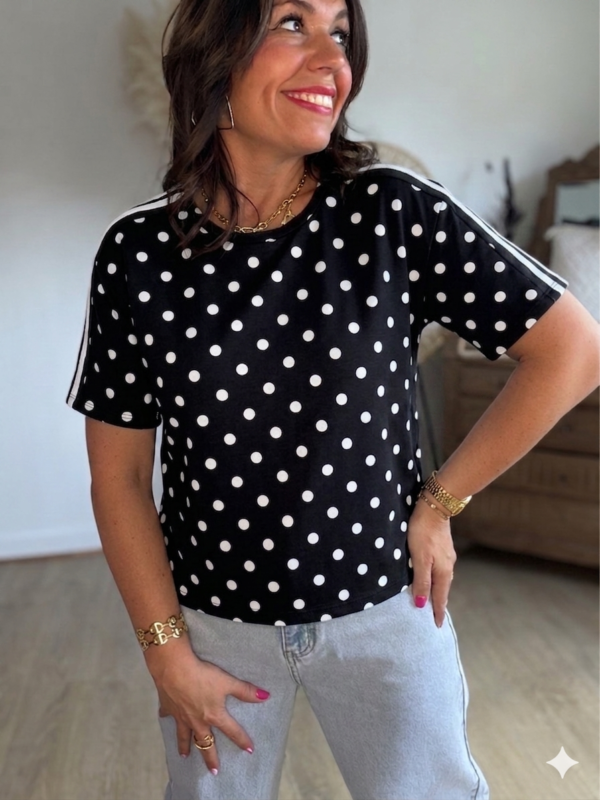T shirt à pois fluide ultra doux noir - Modèle Gladys