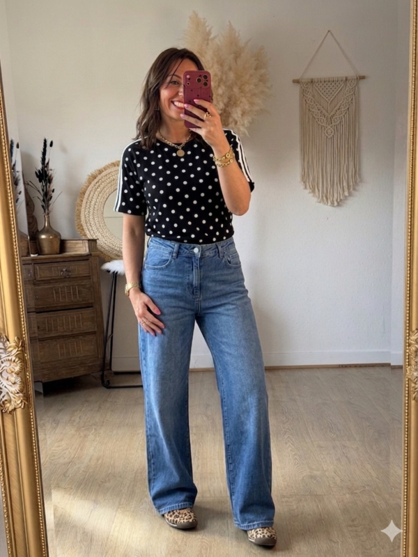 T shirt à pois fluide ultra doux noir - Modèle Gladys