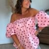 Blouse rose à pois - Modèle Bardot