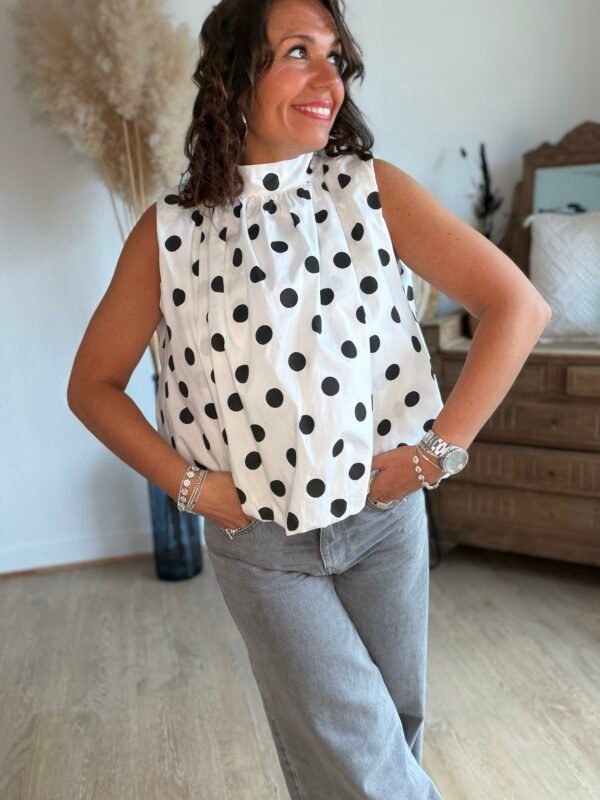 Blouse blanche à pois dos nu - Modèle Dolce Vita