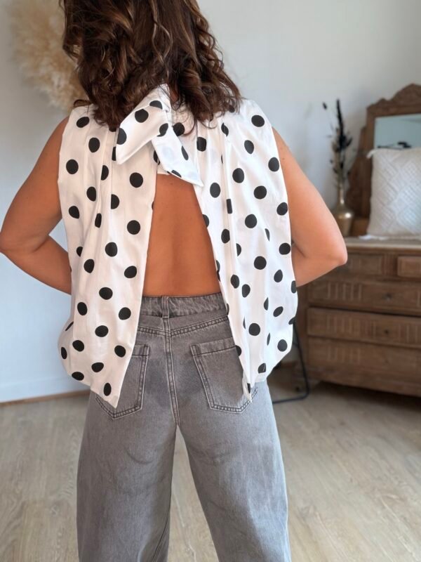 Blouse blanche à pois dos nu - Modèle Dolce Vita