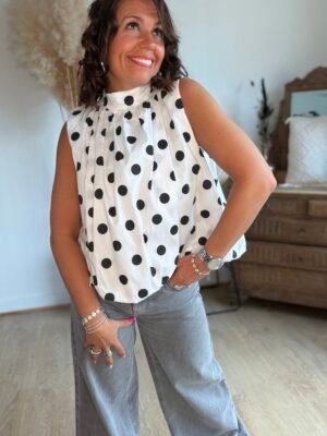 Blouse blanche à pois dos nu - Modèle Dolce Vita