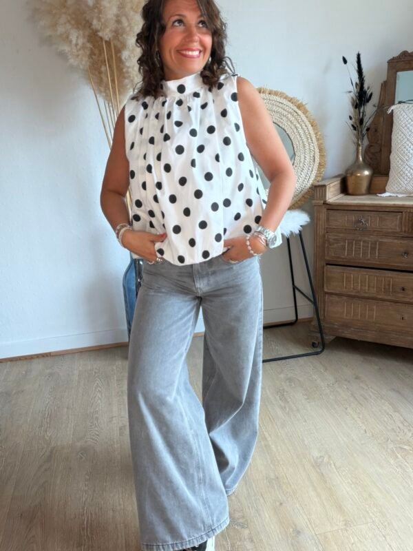 Blouse blanche à pois dos nu - Modèle Dolce Vita