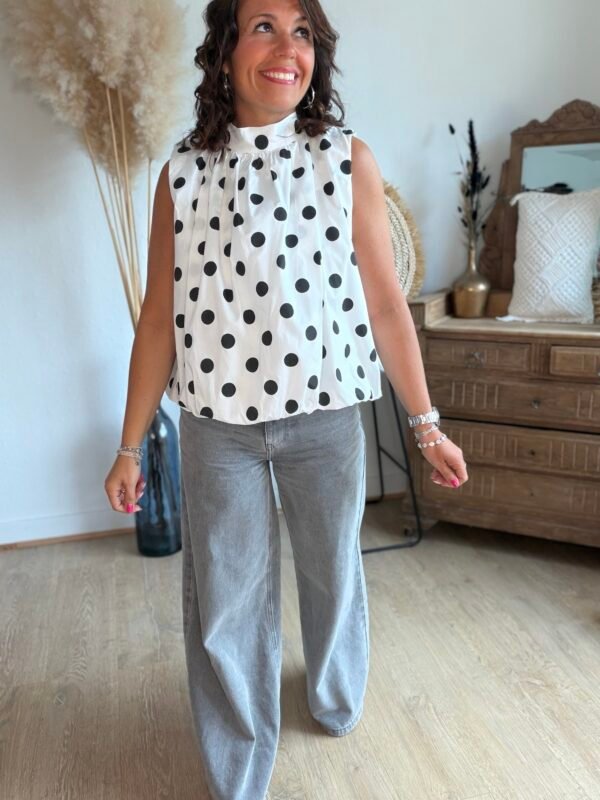 Blouse blanche à pois dos nu - Modèle Dolce Vita