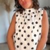 Blouse blanche à pois dos nu - Modèle Dolce Vita