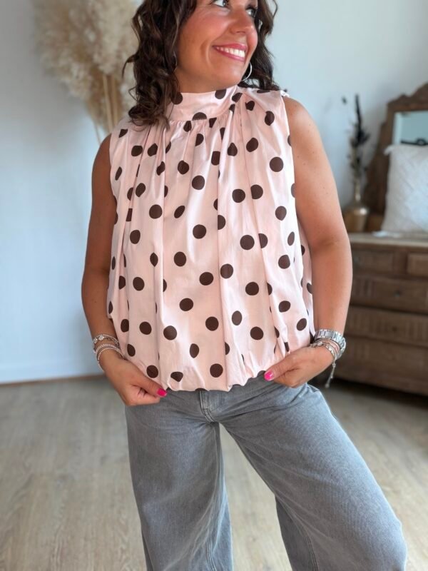 Blouse rose à pois dos nu - Modèle Dolce Vita