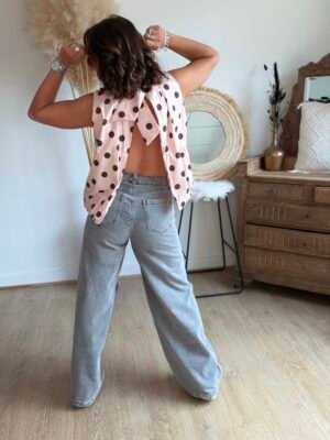 Blouse rose à pois dos nu - Modèle Dolce Vita
