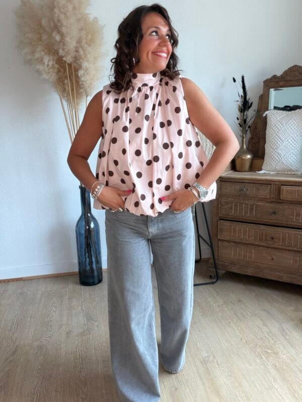 Blouse rose à pois dos nu - Modèle Dolce Vita