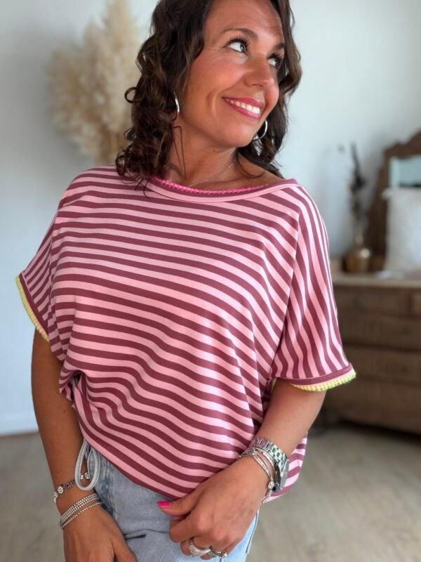 T shirt rayé bordeaux rose - Modèle Hector