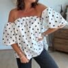 Blouse blanche à pois - Modèle Bardot