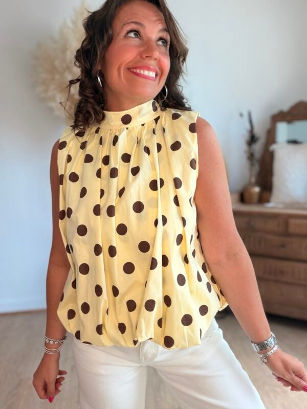 Blouse jaune à pois dos nu - Modèle Dolce Vita