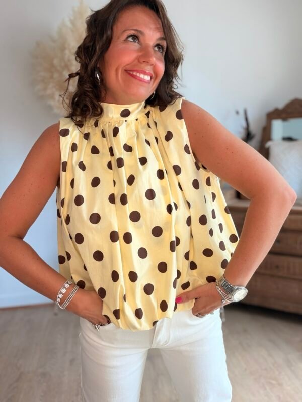 Blouse jaune à pois dos nu - Modèle Dolce Vita