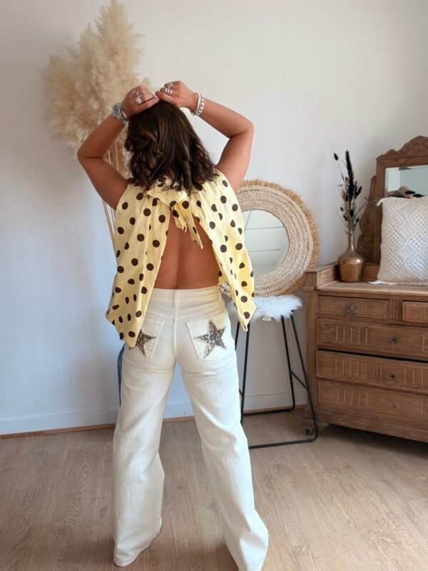 Blouse jaune à pois dos nu - Modèle Dolce Vita