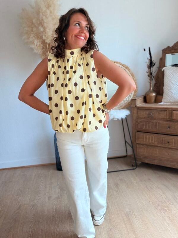 Blouse jaune à pois dos nu - Modèle Dolce Vita