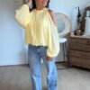 Blouse jaune épaules dénudées - Modèle Meline