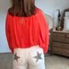 Blouse corail épaules dénudées - Modèle Meline
