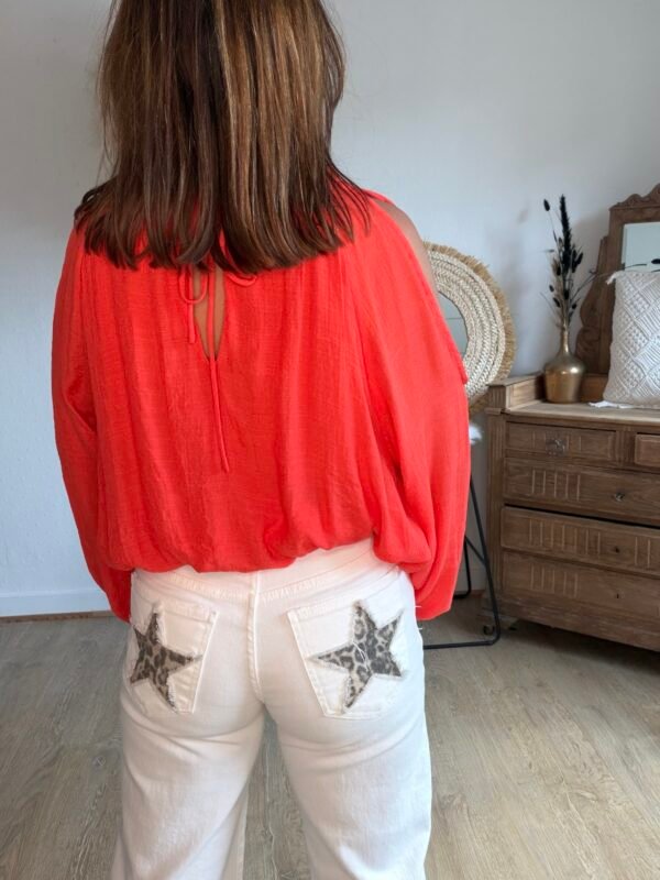 Blouse corail épaules dénudées - Modèle Meline
