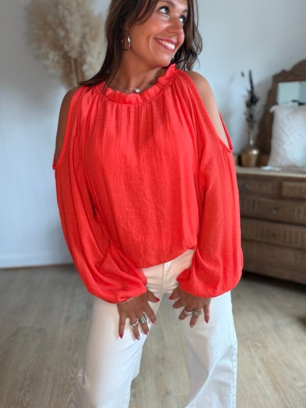 Blouse corail épaules dénudées - Modèle Meline