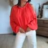 Blouse corail épaules dénudées - Modèle Meline