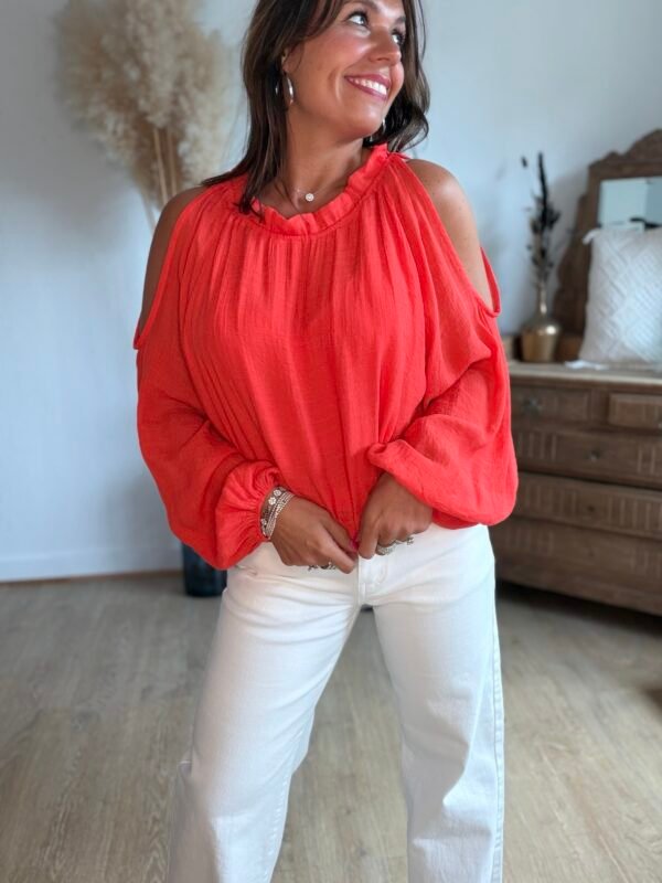 Blouse corail épaules dénudées - Modèle Meline