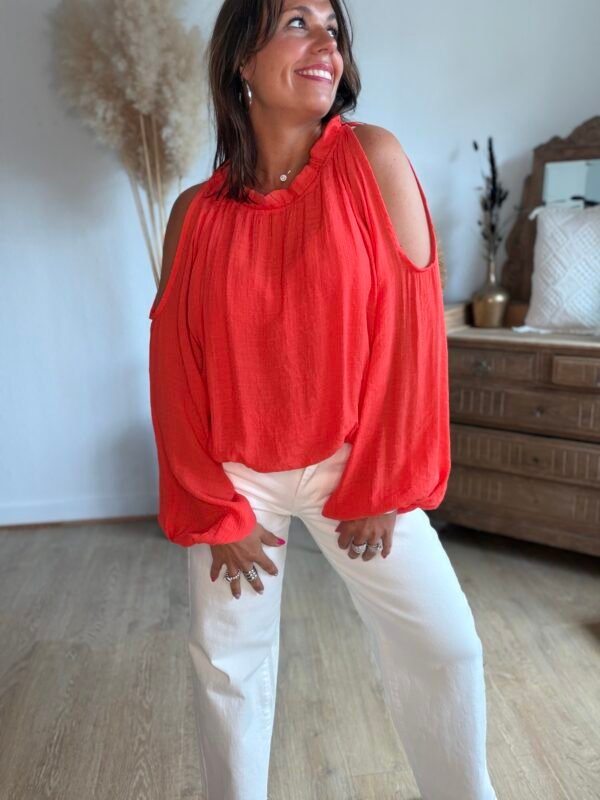 Blouse corail épaules dénudées - Modèle Meline