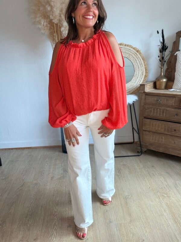 Blouse corail épaules dénudées - Modèle Meline
