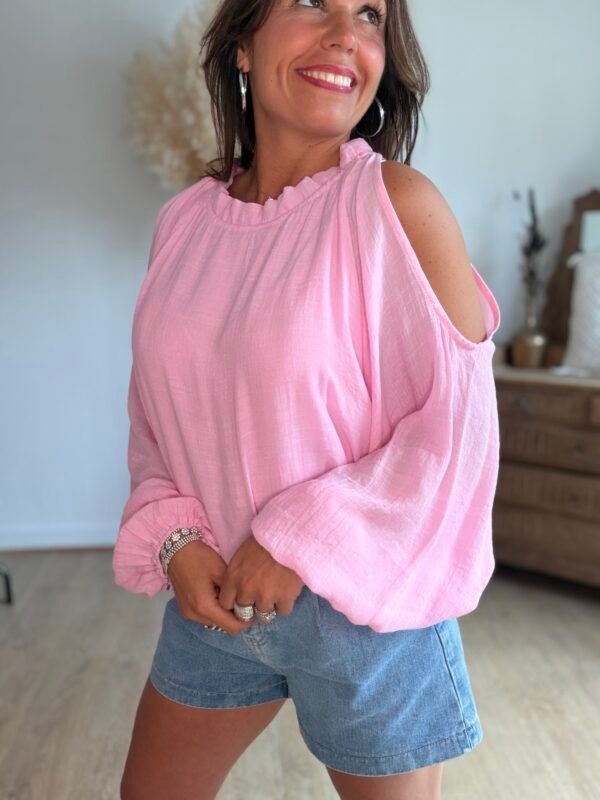 Blouse rose épaules dénudées - Modèle Meline