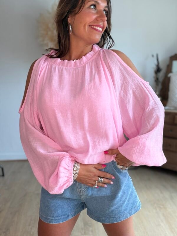 Blouse rose épaules dénudées - Modèle Meline