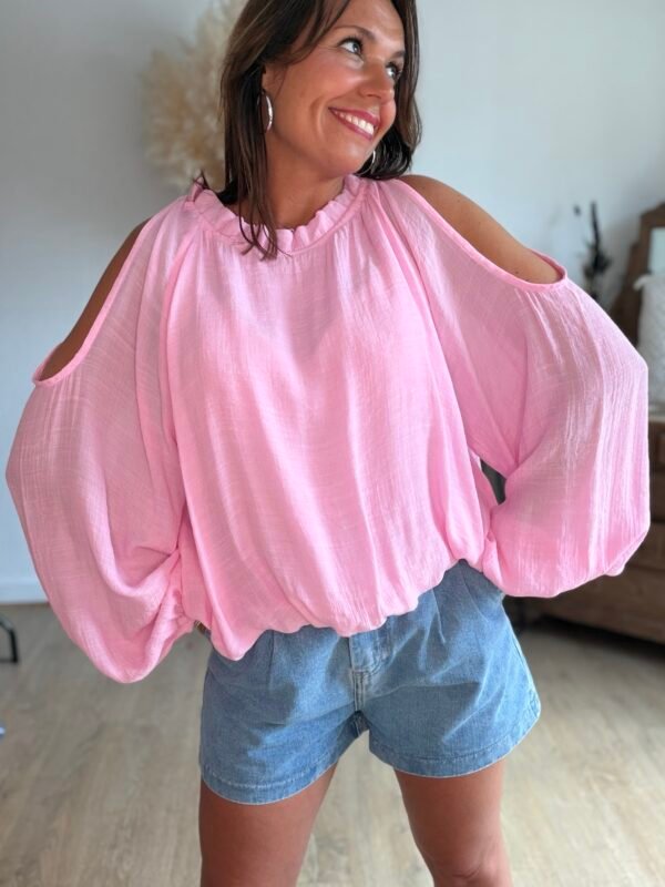 Blouse rose épaules dénudées - Modèle Meline