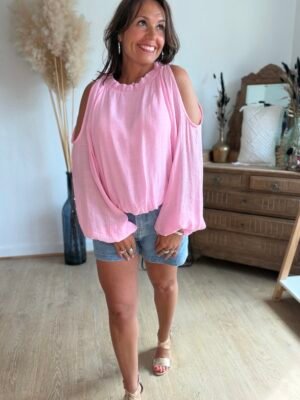 img_9717 Blouse rose épaules dénudées - Modèle Meline
