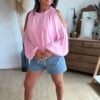 Blouse rose épaules dénudées - Modèle Meline
