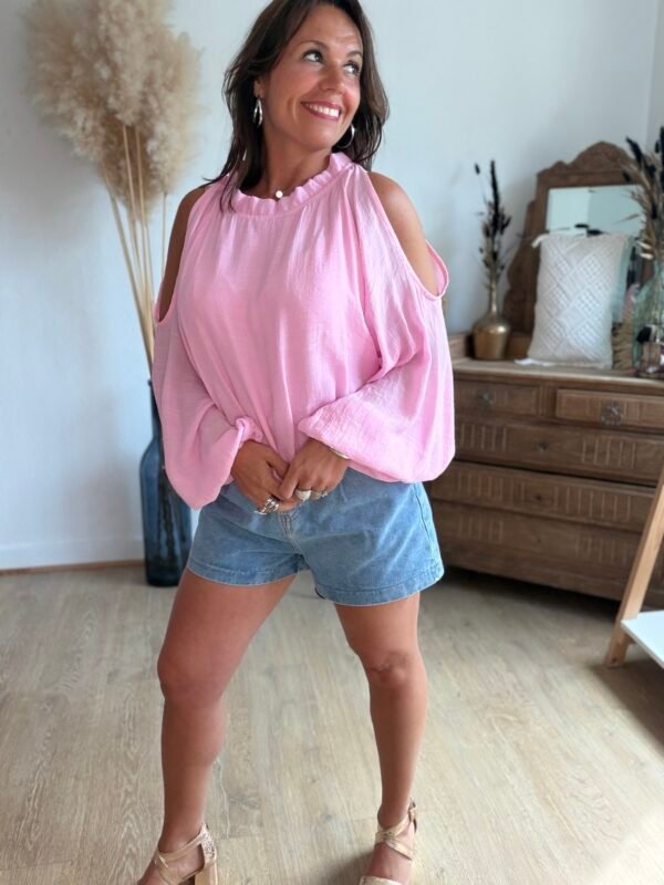 Blouse rose épaules dénudées - Modèle Meline