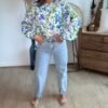 Chemise fleurie bleu vert  - Modèle Audrey