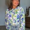 Chemise fleurie bleu vert  - Modèle Audrey