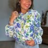 Chemise fleurie bleu vert  - Modèle Audrey