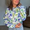 Chemise fleurie bleu vert  - Modèle Audrey