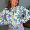 Chemise fleurie bleu vert  - Modèle Audrey