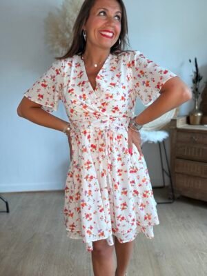 Robe courte fleurie fond blanc  - Modèle Sylvia