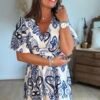 Robe longue imprimé bleu blanc - Modèle Cachemire