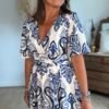 Robe longue imprimé bleu blanc - Modèle Cachemire