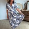 Robe longue imprimé bleu blanc - Modèle Cachemire