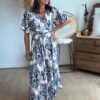 Robe longue imprimé bleu blanc - Modèle Cachemire