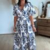 Robe longue imprimé bleu blanc - Modèle Cachemire
