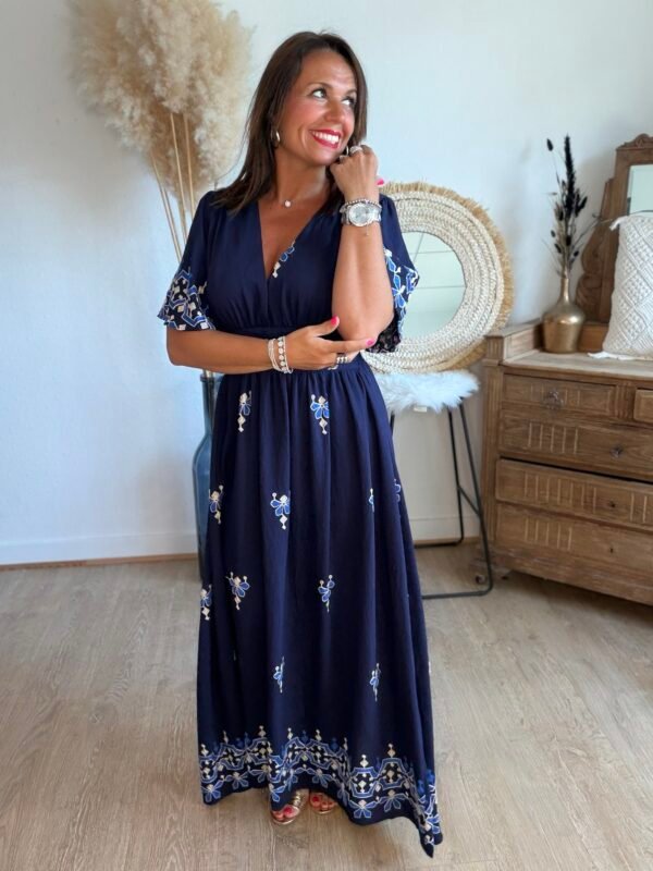 Robe longue imprimé marine - Modèle Marina